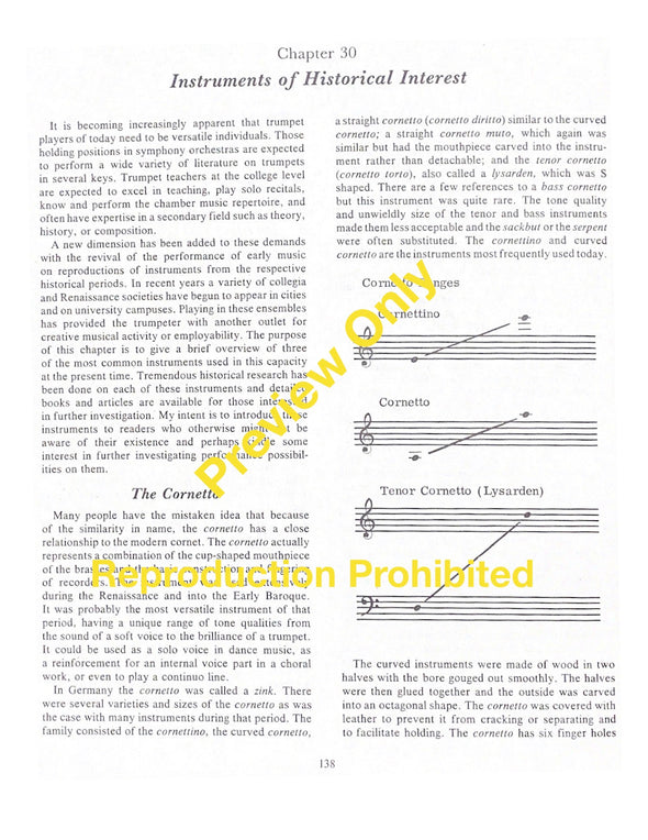 The Trumpeter's Handbook, A Guide to Playing the Trumpet. by Roger Sherman. Page 138 Cornetto, cornettino Lysarden