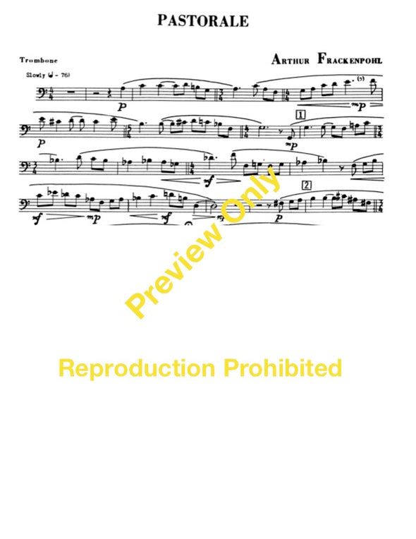 Pastorale for Trombone and Piano by Arthur Frackenpohl Solo Part Sample