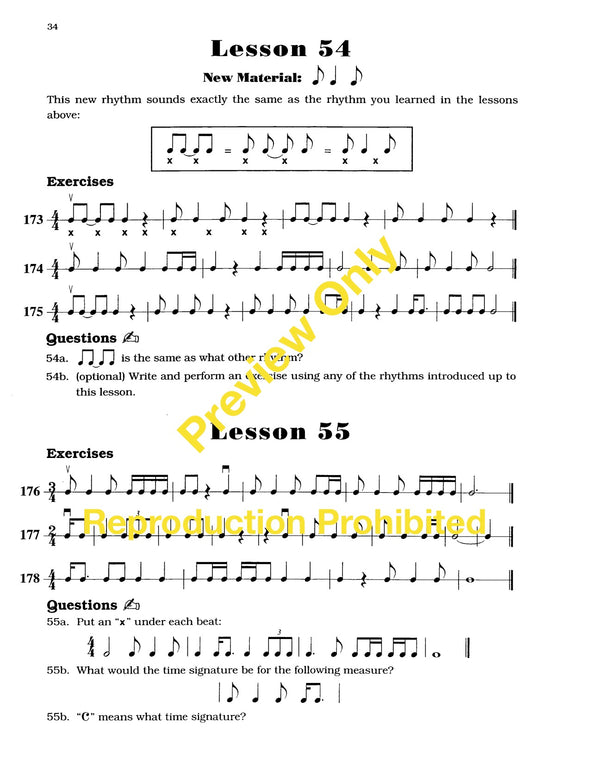 The Rhythm Book by Daniel Kazez  Eighty-two lessons of rhythm exercises, information, and short written worksheets. Lessons 54 & 55