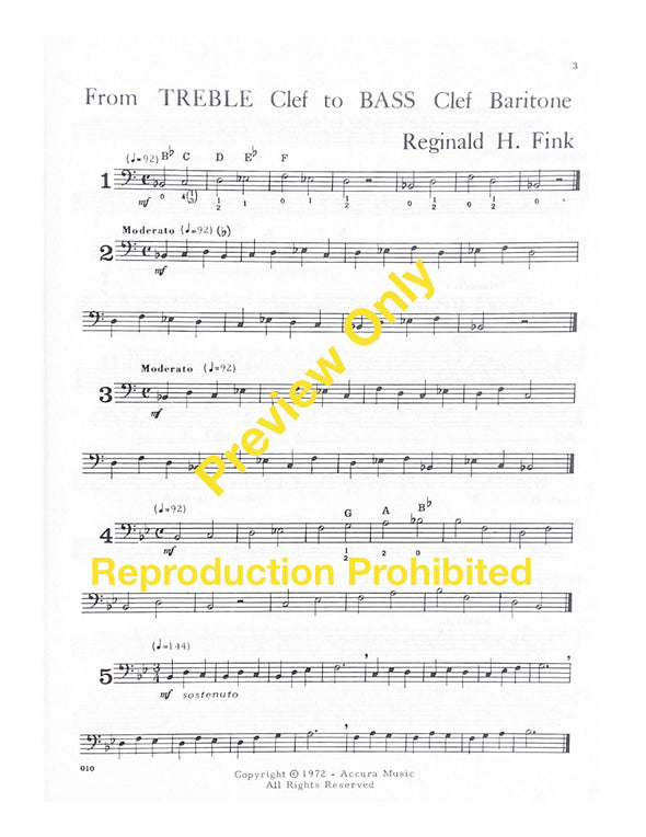 Page 3 for From Treble Clef to Bass Clef Baritone by Reginald H. Fink A progressive reading book to assist the treble clef baritone player to learn to read bass clef.