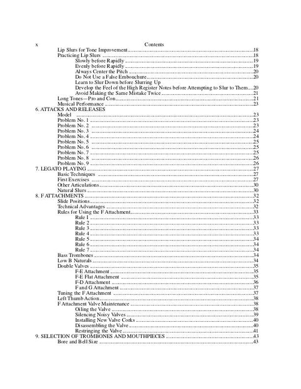 The Trombonist's Handbook, A Complete Guide to Playing and Teaching the Trombone by Reginald H. Fink - Contents Page 2