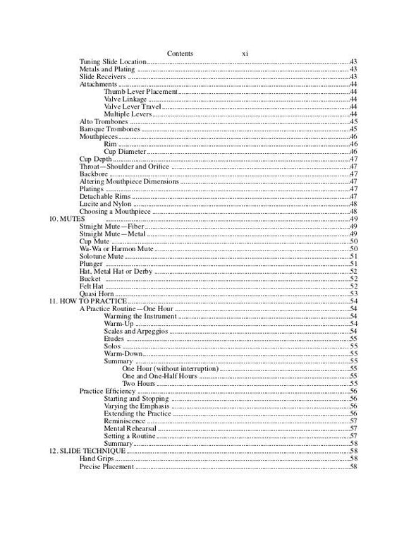The Trombonist's Handbook, A Complete Guide to Playing and Teaching the Trombone by Reginald H. Fink - Contents Page 3