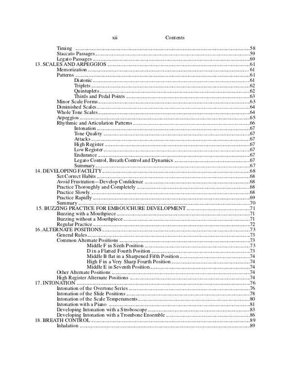 The Trombonist's Handbook, A Complete Guide to Playing and Teaching the Trombone by Reginald H. Fink - Contents Page 4