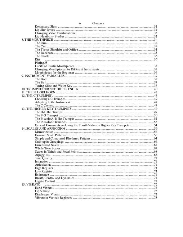 The Trumpeter's Handbook, A Comprehensive Guide to Playing and Teaching the Trumpet. by Roger Sherman. Contents page 2