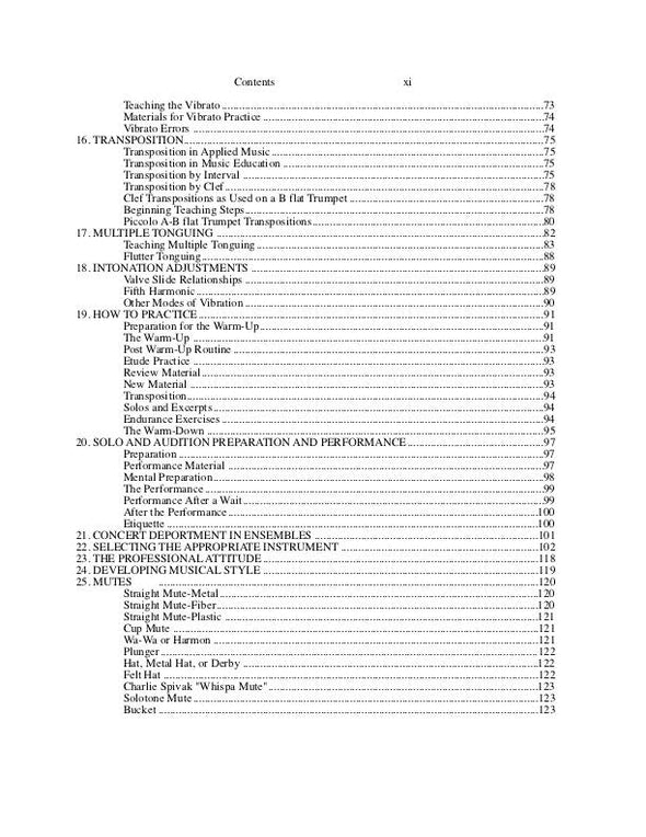 The Trumpeter's Handbook, A Comprehensive Guide to Playing and Teaching the Trumpet. by Roger Sherman. Contents page 3