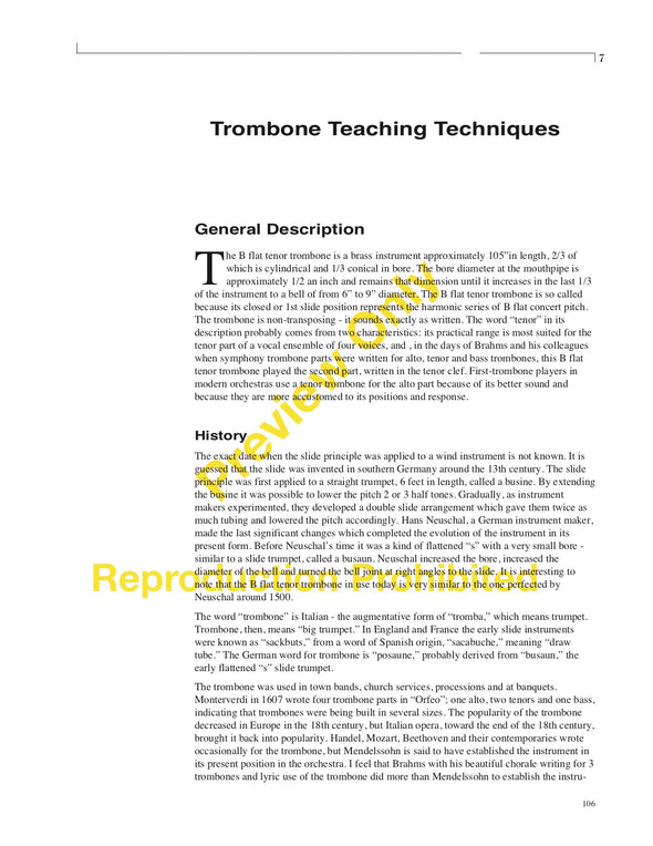 Trombone Teaching Techniques by Donald Knaub Designed for the collegiate minor instrument methods class for trombone. Page 7