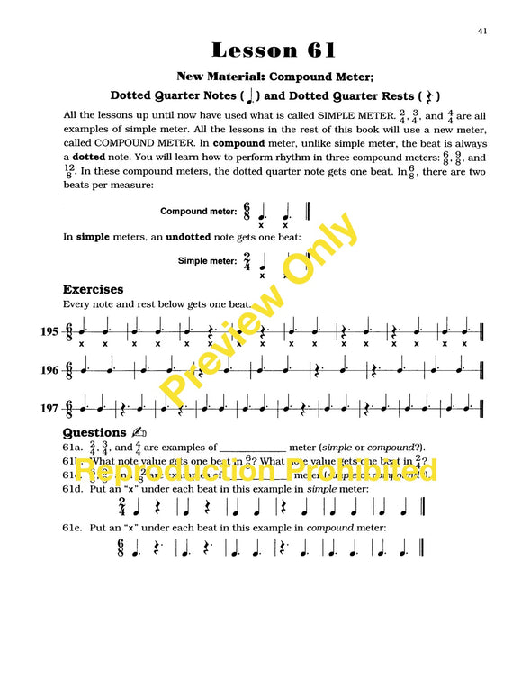 The Rhythm Book by Daniel Kazez  Eighty-two lessons of rhythm exercises, information, and short written worksheets. Lesson 61