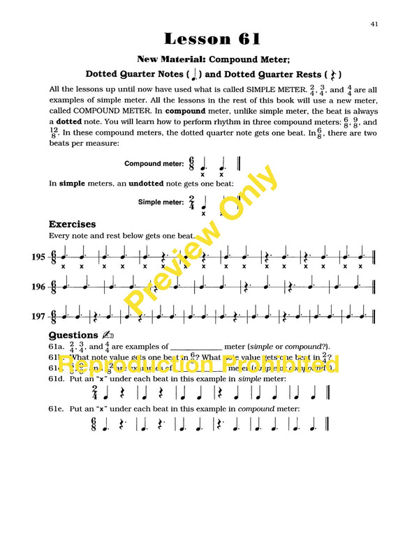 The Rhythm Book by Daniel Kazez  Eighty-two lessons of rhythm exercises, information, and short written worksheets. Lesson 61